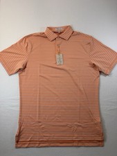 Peter Millar Summer Comfort Polo Mens Medium Orange Striped UPF Golf Outdoor NWT picture