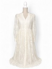 DAZY Womens M Ivory Embroidered Lace Maxi Dress Long Sleeve Romantic Boho picture