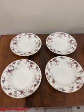 Minton Ancestral S-376 Bone China Rimmed Soup Bowls Set of 4 England 8 inch Mint picture