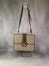 Authentic Vintage Gucci GG Supreme Flap Crossbody Bag Brown Leather picture