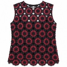 Dolce & Gabbana Red & Black Floral Guipure Sleeveless Top sz48/12 Italy $800 NWT picture