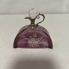 Vintage Italian etched crystal floral perfume bottle + 925 sterling purple picture