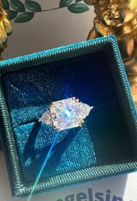 4.40 Ct Radiant VS1 Lab Grown Diamond Three Stone Wedding Ring 14K Yellow Gold picture