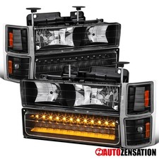 Fit 1994-1998 Silverado C/K Tahoe Suburban Black Headlights+LED Bumper+Corner picture
