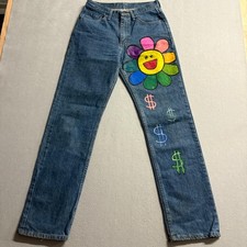 Wrangler Custom Painted Jeans Mens 29x32 Takashi Murakami Style Flower Dollar picture