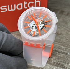 NEW✅SKELETON✅ Swatch Big Bold ORANGEINJELLY Transparent Men's Watch SO27E102 picture