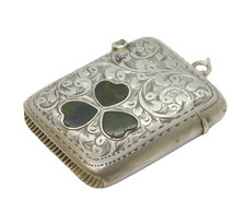 Edwardian Sterling Silver Connemara Marble Vesta Case Antique 1902 Birmingham picture