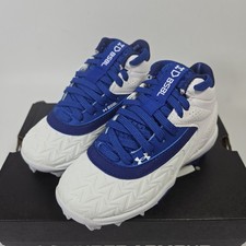 NIB Under Armour Leadoff Mid RM JR 3.0 Boys Baseball Cleats 8K Blue 3027454-400 picture