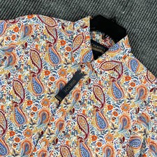 Cremieux Shirt Mens Medium Orange Blue Paisley Short Sleeve Button Up New picture