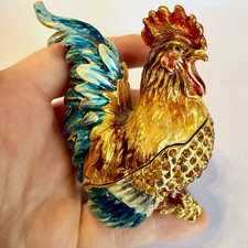Vintage Rucinni Bejeweled Rooster Trinket Box Collectible picture