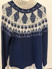 NWT J Jill Knit Mock Neck Pullover Sweater Fair Isle Blue/Ivory Long Sleeve XL picture
