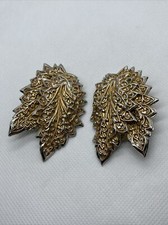 VINTAGE Dominique Aurientis Paris Haute Couture Gold Toned Leaf Clip-On Earrings picture