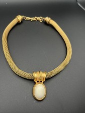 Vintage Signed MONET Gold Tone Mesh Choker Collar Necklace Stone picture