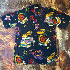 Vintage Expression Worldwide  Abstract Black Multicolor Button-Up Shirt picture