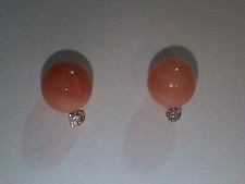 Nice Pair 14kt Gold Pink Angel Skin Coral & Diamond Earrings  14kt Gold Backs picture
