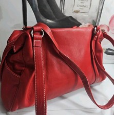 Tignanello Red Leather Hobo Double Handle Slouch Shoulderbag 12.5x8.5x4 picture