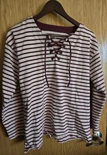 Lands' End Pink & Burgundy Striped Heavy Weight Tunic Lace Up Size S/P picture