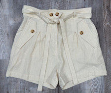 NWT FRNCH Paris Millena Women's Size  L Paper Bag Waist Shorts Cream Cotton picture