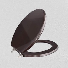 Jones Stephens C2B1E18CH Elongated Wood Toilet Seat Dark Brown Piano Finish Chro picture