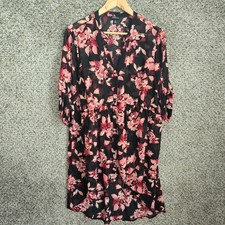 Torrid Top Womens 0 US Large 12 Black Pink Floral Print Sheer Tunic Hi Low picture