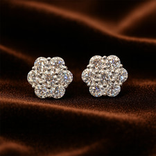VVS1 Moissanite Cluster Flower Earrings 925 Silver Earrings For Men Women GRA picture