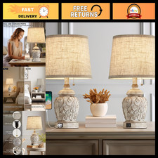 Vintage Rustic Table Lamp Set of 2 - Farmhouse USB Night Lights for Living Room picture