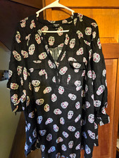 Torrid Harper Black Skull Print V-Neck 3/4 Sleeve Pullover Blouse Plus 3XL picture