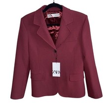 ZARA NWT Burgundy Wine Tailored 1-Button Blazer | Sz M picture