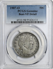 1907-O 50C BARBER Half Dollar PCGS Bent VF Detail Silver Coin 6510 picture