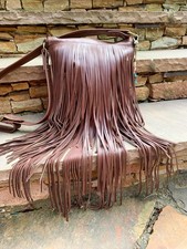 Brown  leather boho Southwest festival LONG fringe crossbody bag picture