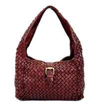 ITALIAN HAND-WOVEN VINTAGE-WASHED CALF LEATHER HOBO SHOULDER BAG - MADE IN ITALY picture