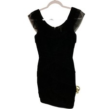 BCBGMaxAzria Briana Mesh Ruffled Dress in Black Size 6 picture