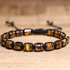 Handmade Braided Real Tiger Eye Beaded Healing Adjustable Bracelet for Women Men picture