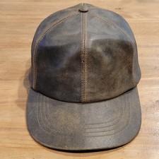 Vtg Cabela's Genuine Leather Hunting Hat Cap Strapback Made in USA Brown Sidney picture
