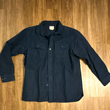 L.L.Bean Men's L Regular Traditional Fit Solid Navy Cotton Long Sleeve Chamois picture