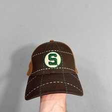 Vintage Michigan State Spartans Hat Cap Adult OSFA Brown Check Adjustable MSU picture