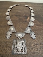 Peruvian Panel Necklace Vintage Estate Signed WR Peru 900 coin Silver picture