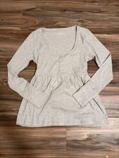 Hollister Gray Ribbed Babydoll Henley Bella Swan Top L/S Back Tie Women’s XL Y2K picture