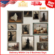 12 Pcs Halloween Wall Art Prints, Vintage Witch Posters, Cute Ghost Pictures for picture