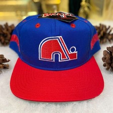 Vintage 90s NHL Quebec Nordiques Hockey Backtalk Twill Snapback Hat Cap NWT Blue picture