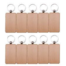 US Stock CALCA 20 Pcs Rectangle Blank Wood Keychain Diy Key Tags Personalized picture