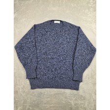 William Lockie Cashmere Sweater Mens L Blue Jumper Marled Crew Hawick Scotland picture