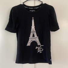 Karl Lagerfeld Paris Women’s T-Shirt Eiffel Tower Graphic Tee Cotton Black Sz XS picture