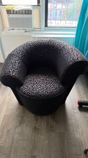 Fendi Leopard Print Swivel Tub Chair SET (2) Black Silver Upholstered Accent picture