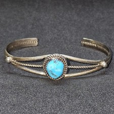 Sleeping Beauty Turquoise Cuff Bracelet 925 Sterling Silver Navajo David Morris picture