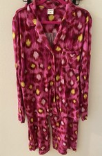 Soma XXL Cool Nights Pajama Set Button LS Top Long Pants Pink Abstract Leopard picture