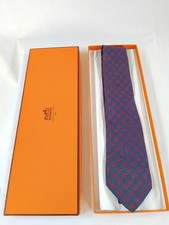 Hermes Paris Blue Nautical Patterned Silk Necktie Made In France picture