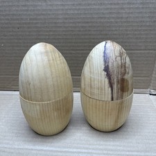 Vintage 1974 Brazilian Wood Egg Trinket Boxes Pair Made in Brazil MCM picture