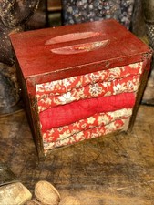 Old Wooden Apothcery Drawer  Box Early Quilt Scraps Of Solid Red And Red Calico picture