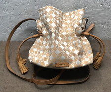 Excellent Fossil Rayna Crossbody Drawstring Tassel Adjustable Tan Cream Jacquard picture